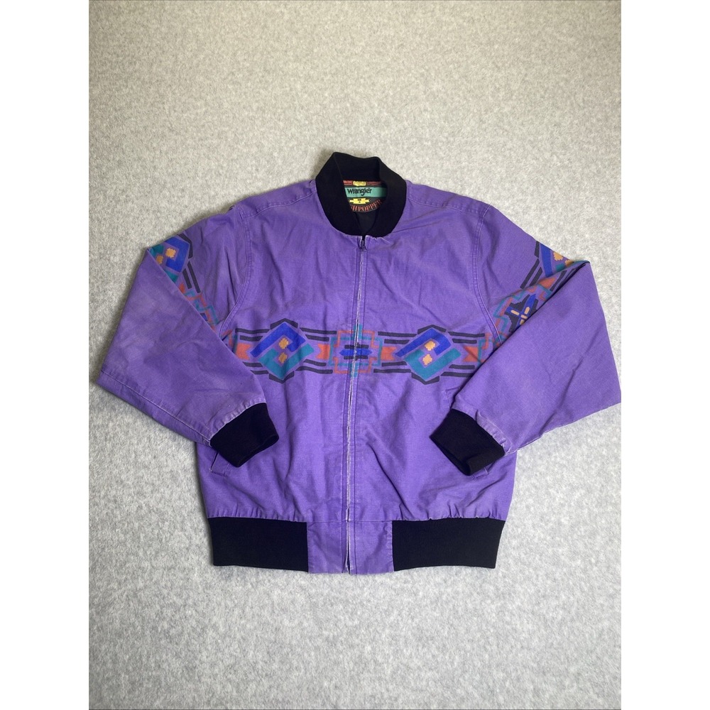 Vtg 90s Wrangler Brushpopper Purple Aztec Southwestern Bomber Jacket Mens Size M